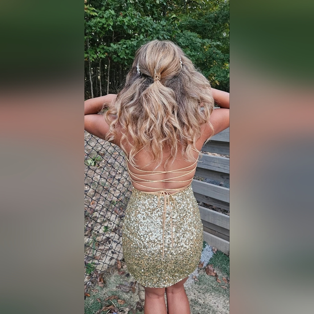 Primavera Couture Gold Sequin Dress Size 6